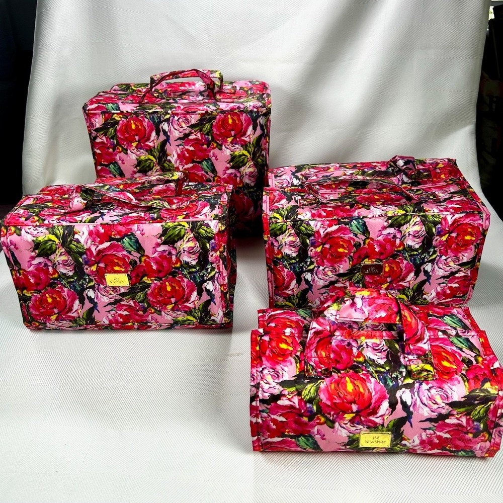 Joy Mangano Floral Design Better Beauty Case Set of 5 Rollup Travel New